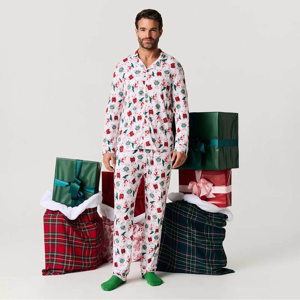 Posh Peanut Festive Lachlan Christmas Pajama Set - White Red and Green